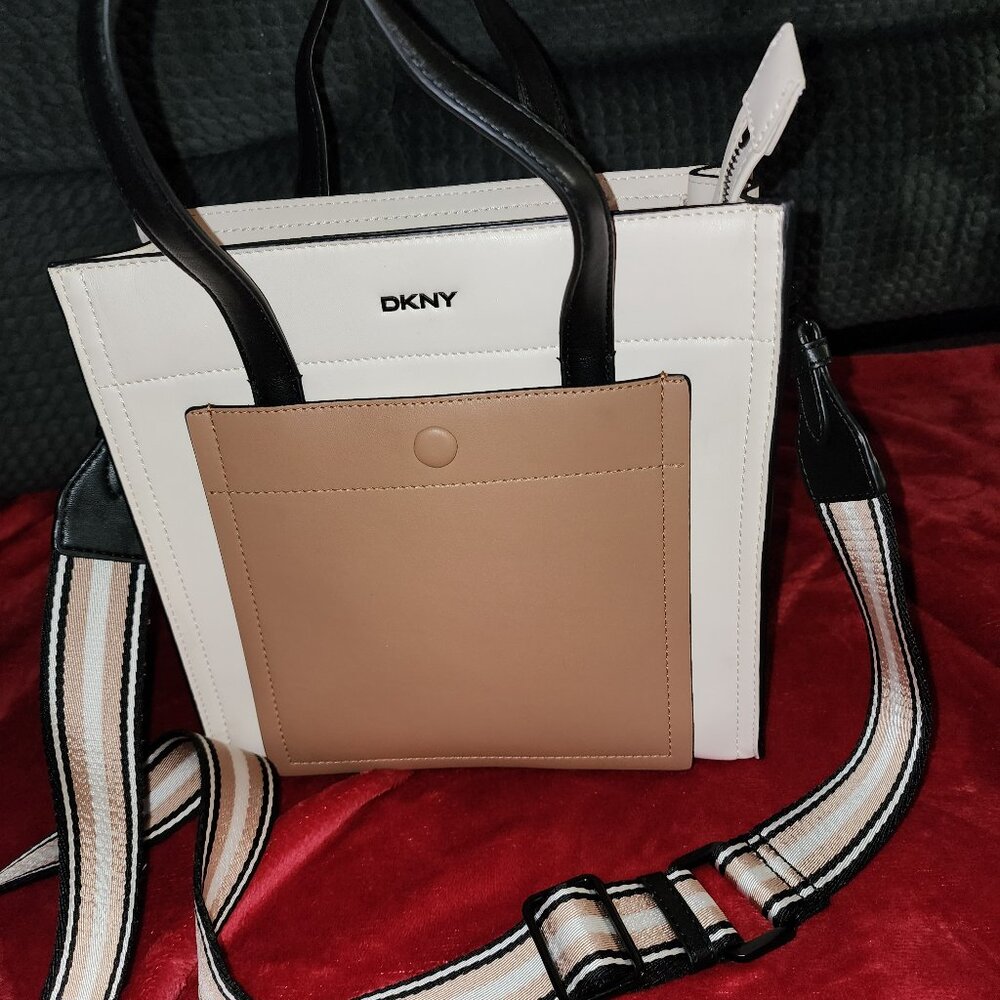 Black, tan and cream color DKNY crossbody handbag